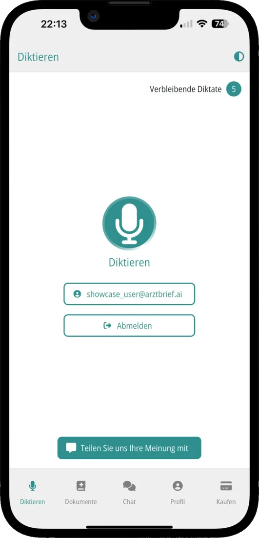 Diktier-Taste in der App