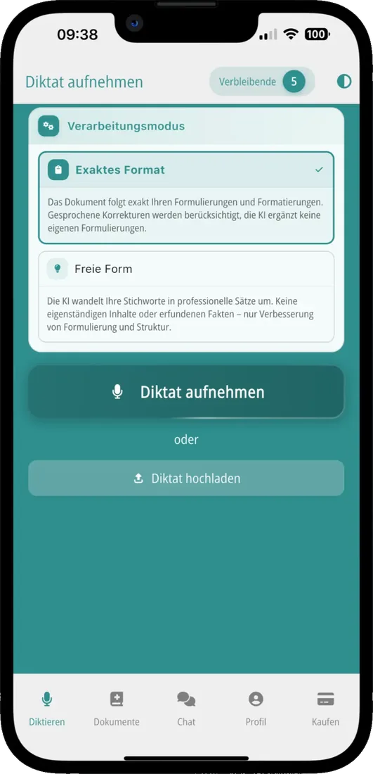 Auswahl des Verarbeitungsmodus: exaktes Format oder freie Form