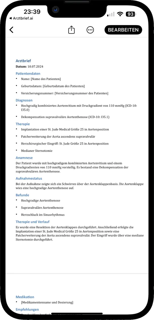 Generierter Arztbrief