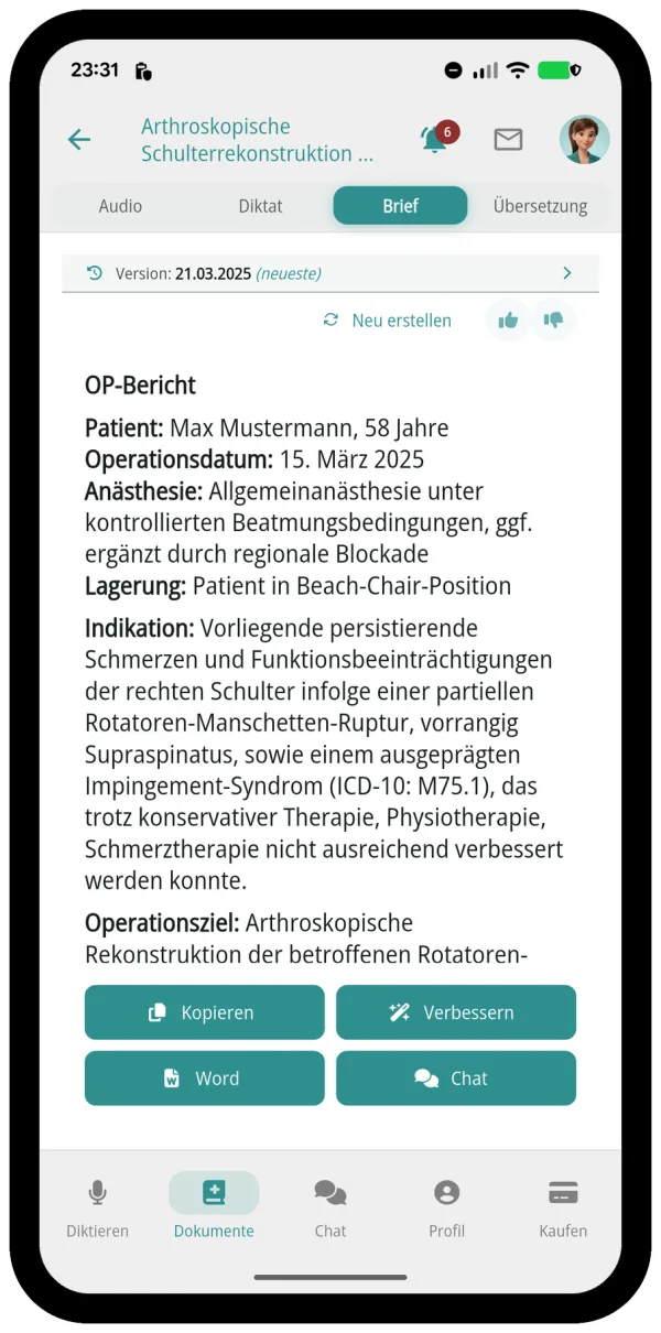 Arztbrief.ai: a finished surgical report in the app